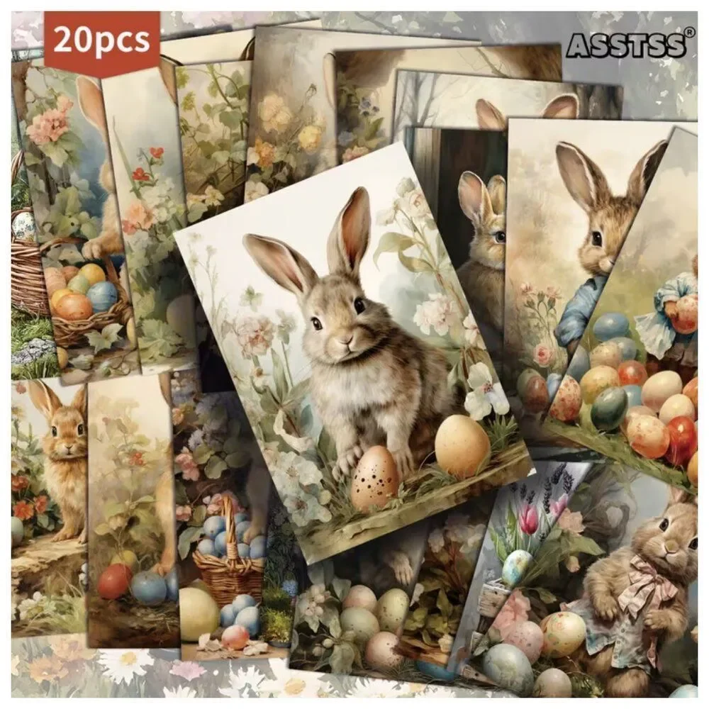 NWT 20pc Vintage Easter Bunny Postcard Set Victorian Scrapbook Journal Wall Art